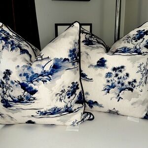 Callisto Home Chinoiserie Blue and White Decorative Throw Pillows